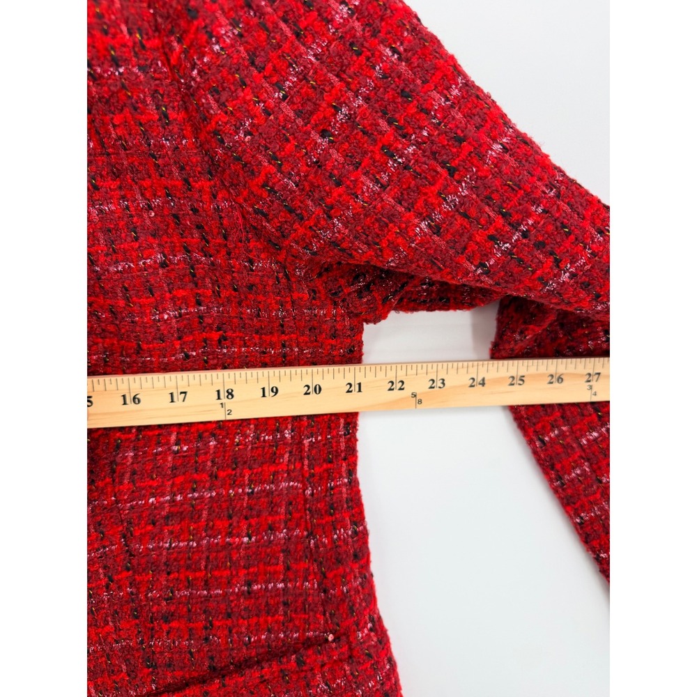 Chico's Tweed Blazer 2 Red Textured Raw Edge Jacket Parisian Chic Holiday - Picture 3 of 11